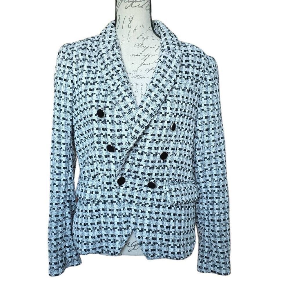 Rachel Zoe Women's Size Large White Black Tweed Blazer Jacket